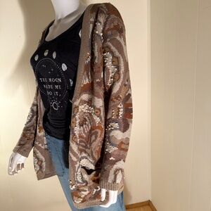 80s Cardigan, Patterned, Textured, Pocketed, Taupe, Terrific